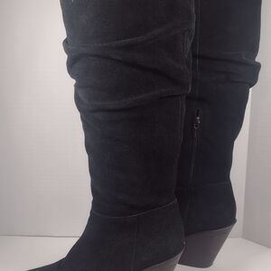 Vince Camuto Black Knee High Slouch Boots Block Heel Zip Square Toe Solid Women